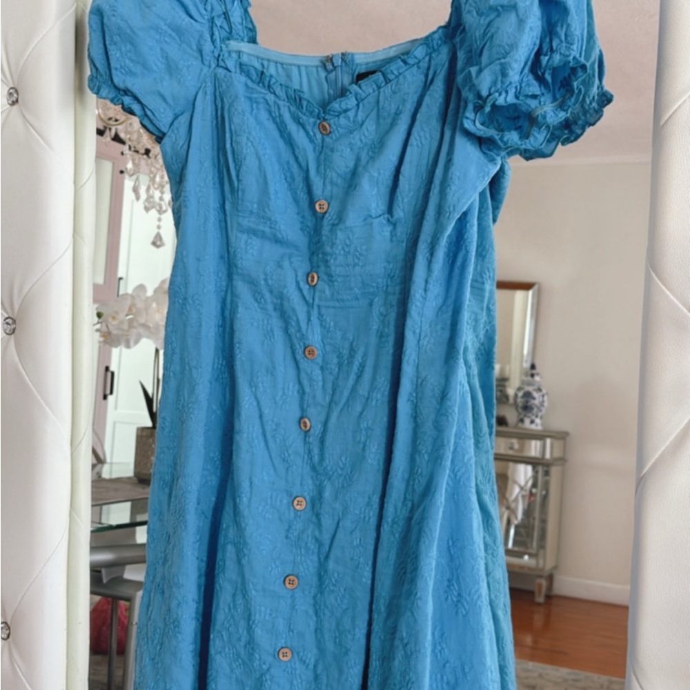 Lulu's Azure Button-Front Mini Dress